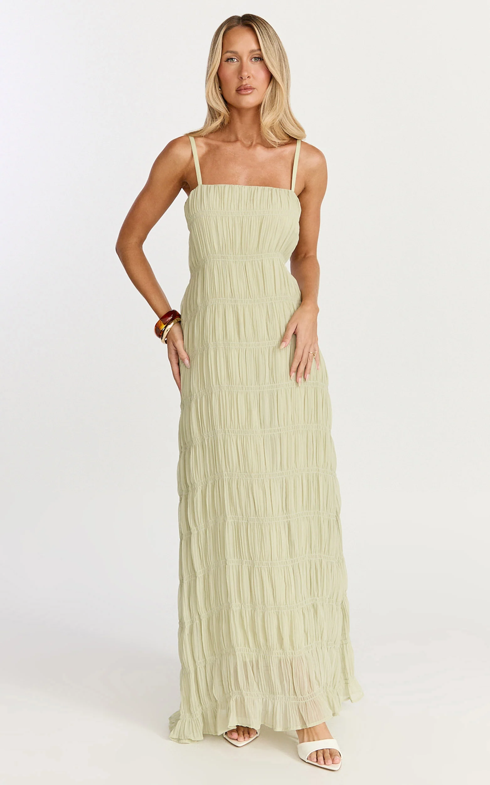 Cleo Maxi Dress - Textured Detail Dress in Sage