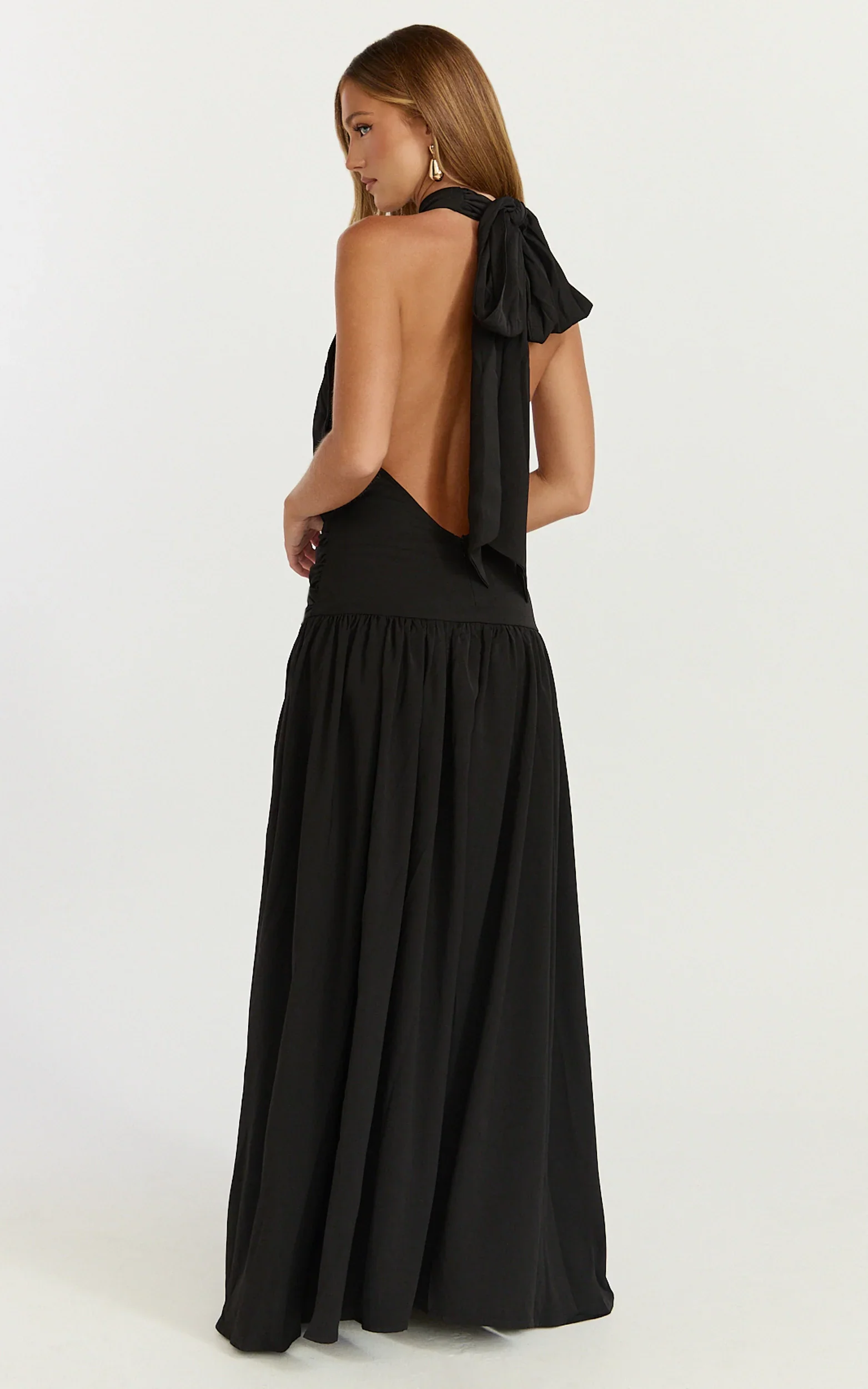 Lila Maxi Dress - Backless High Neck Halter Dress in Black