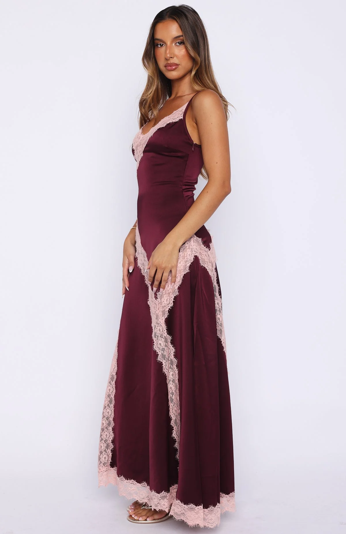 Powerful Pose Satin Maxi Dress Plum/Baby Pink