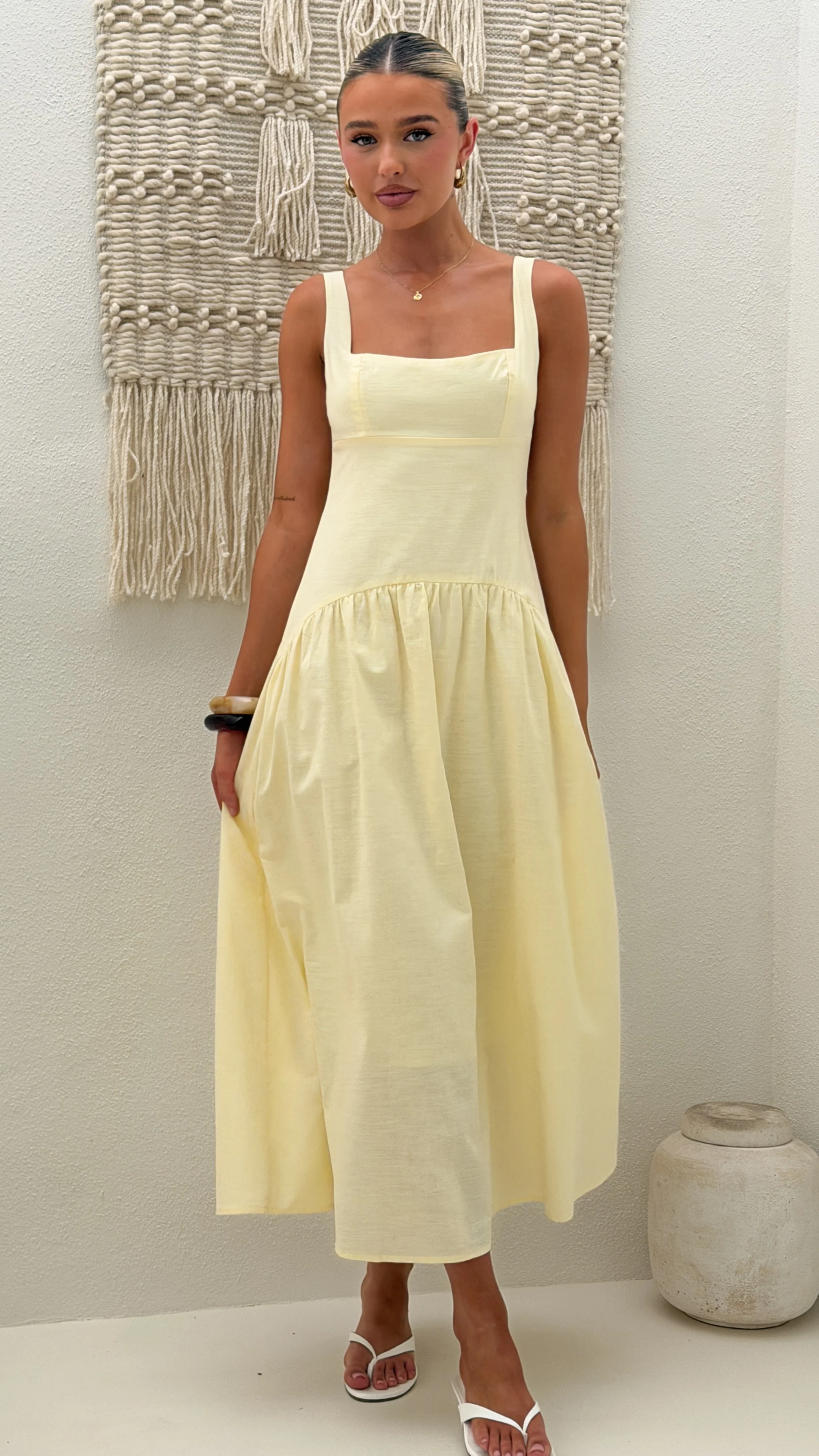 Lucy Drop Waist Maxi Dress - Butter - luluinthesky