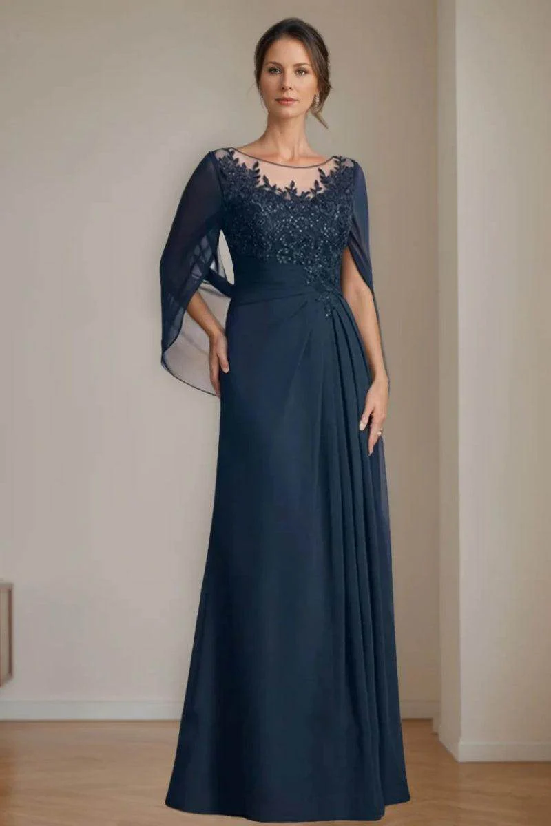 A Line Scoop Floor Length Sequins Mother of the Bride Dresses CM0369