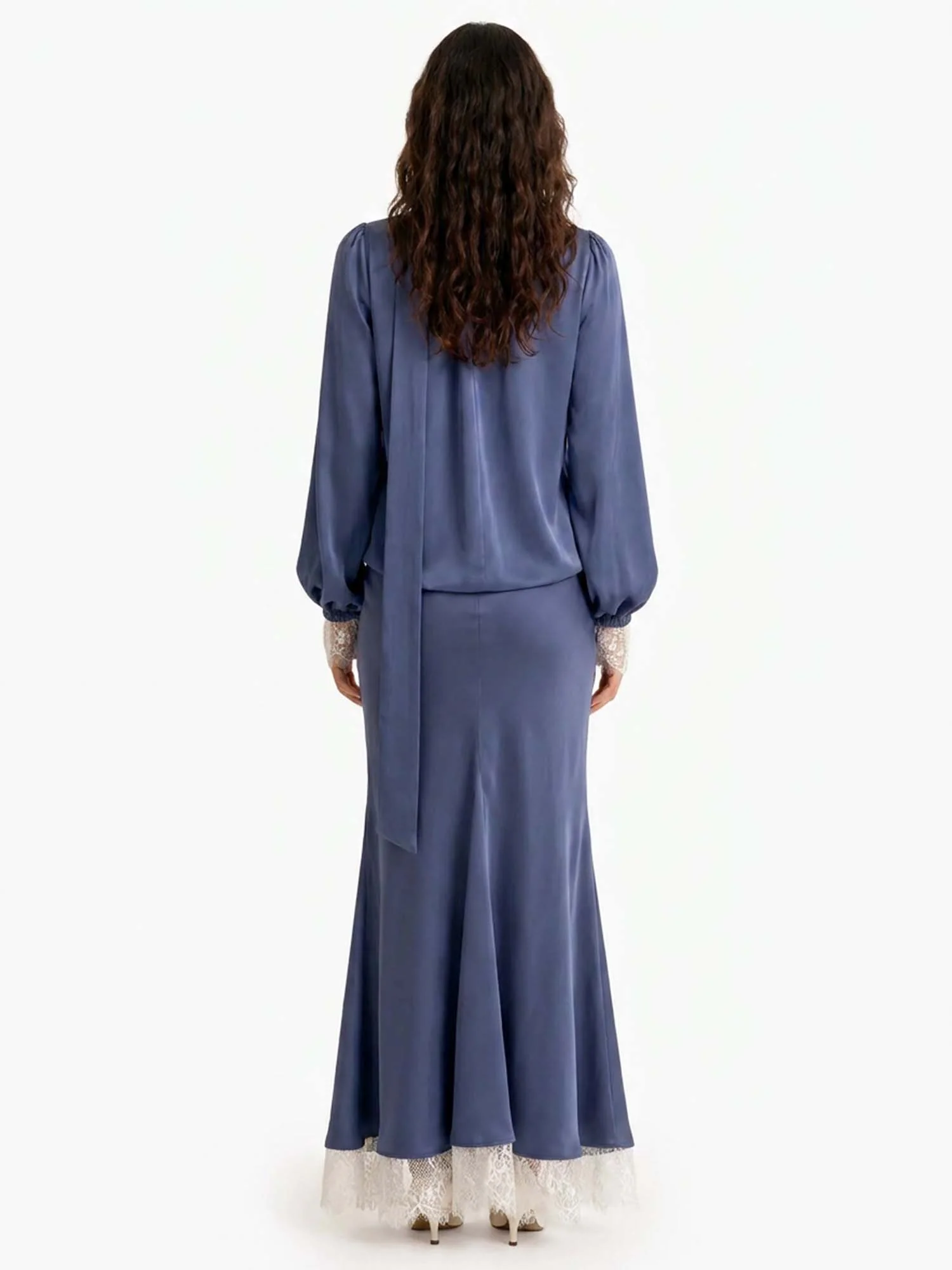 Blue Lace Hem Skirt