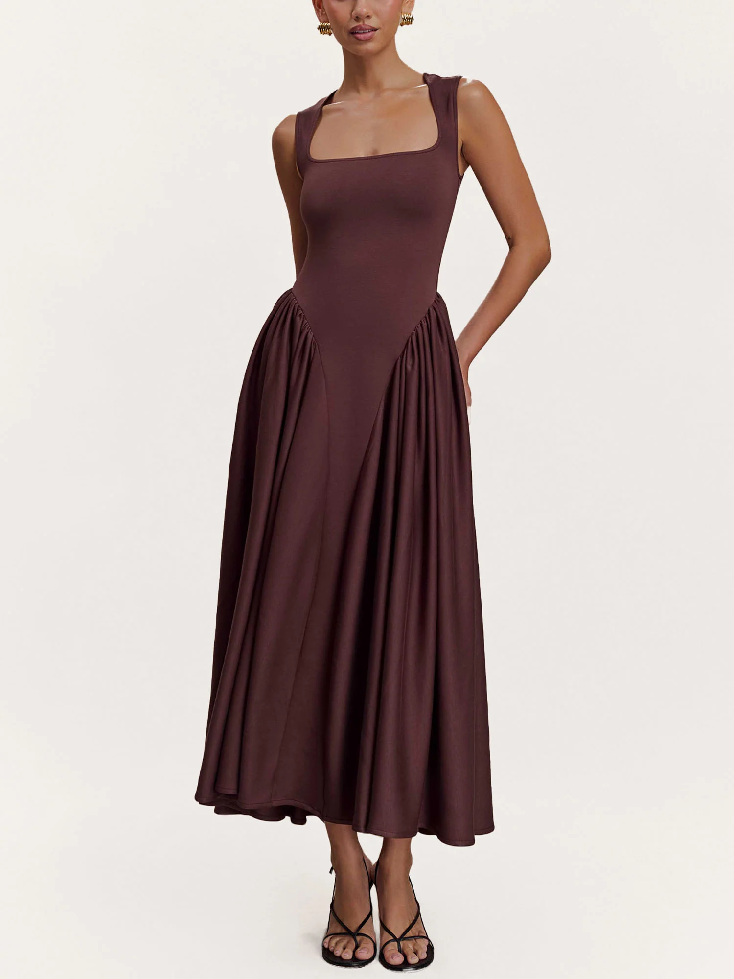 Mocha Sculpted Drape Midi Dress