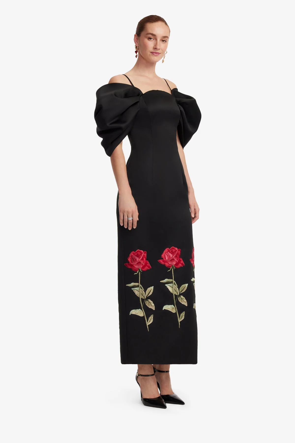 Arabella Embroidered Maxi Dress - Ebony
