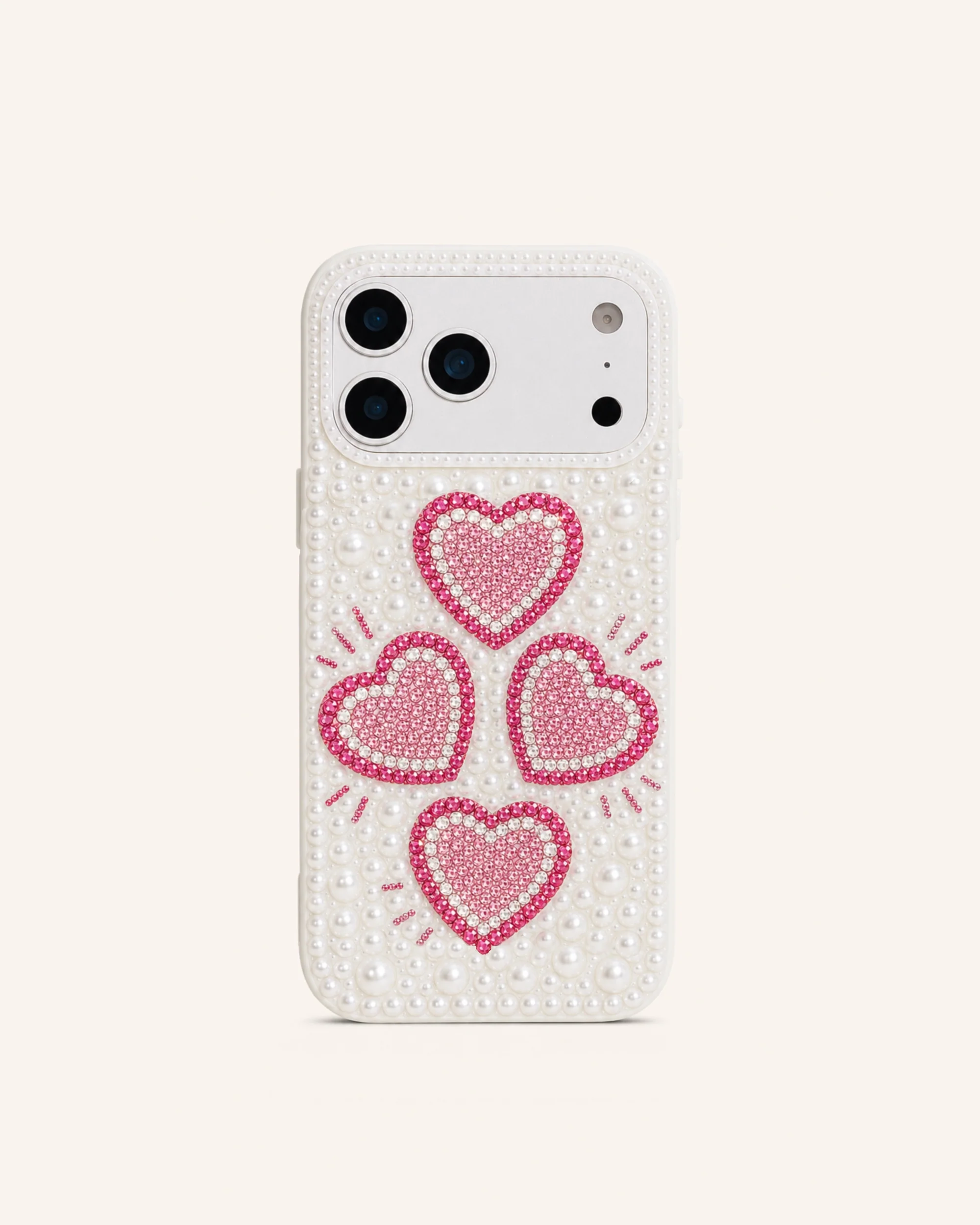 Four Heart Faux Pearl Phone Case – White