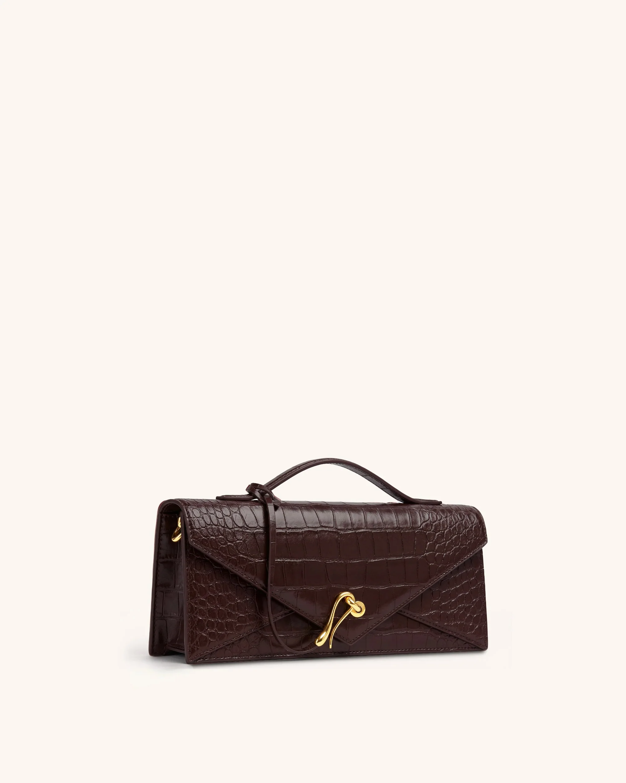 Celeste Envelope Top Handle Bag - Dark Brown Croc