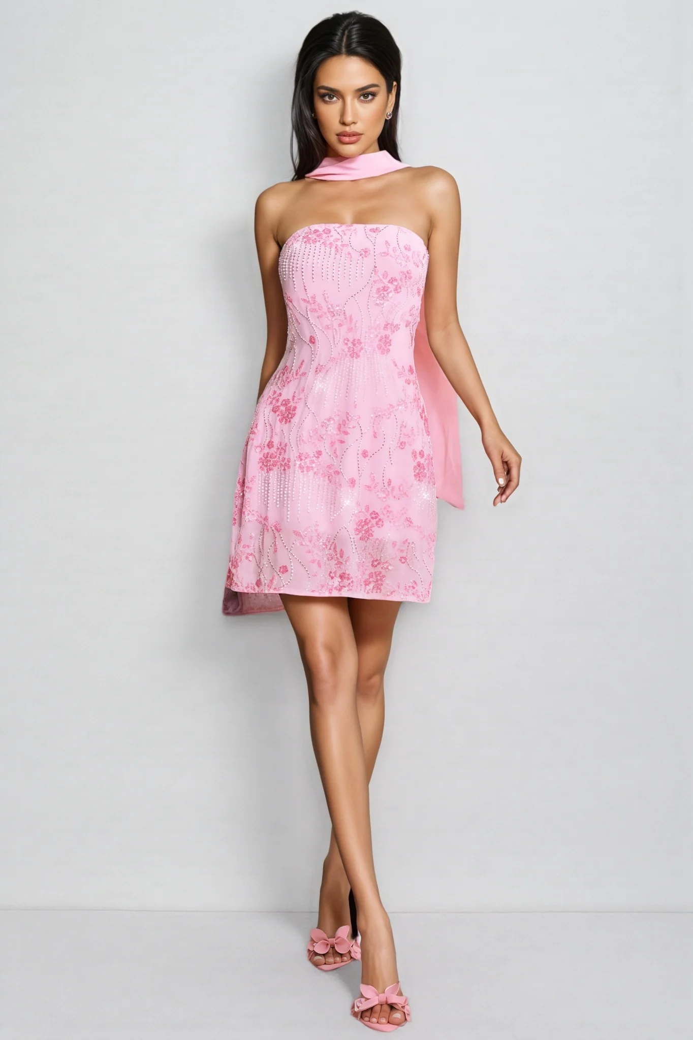 Corviel Floral Sequin Scarf Mini Dress