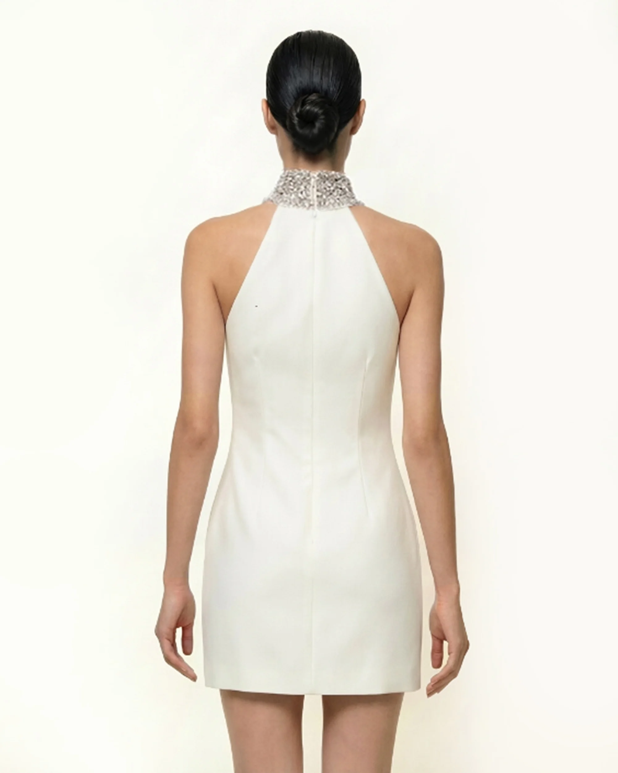 Jeweled Halter Iris Motif Dress - White - FASHION NOB