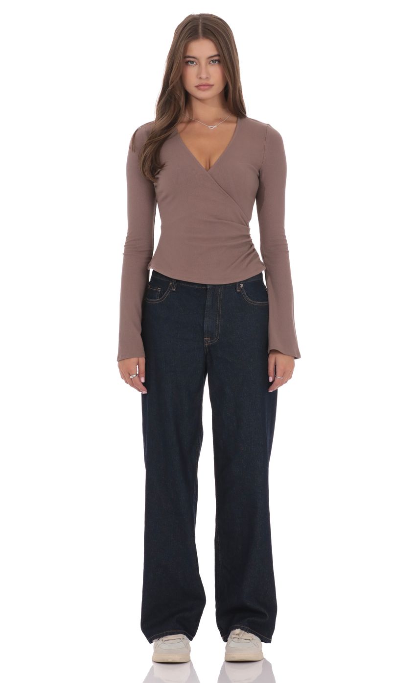 V-Neck Overlap Top in Taupe