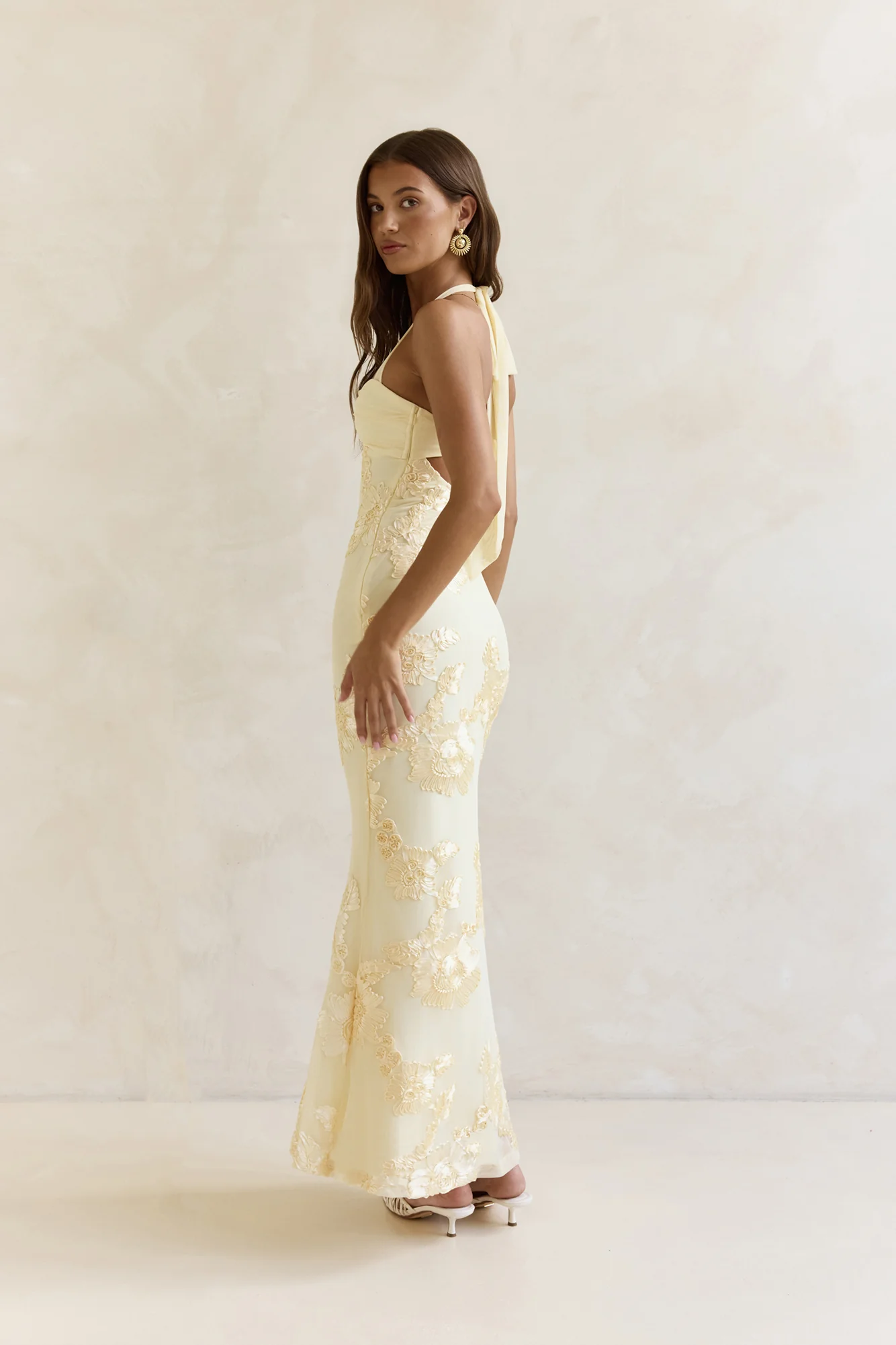 Skybloom Mesh Halter Maxi Dress Yellow - luluinthesky