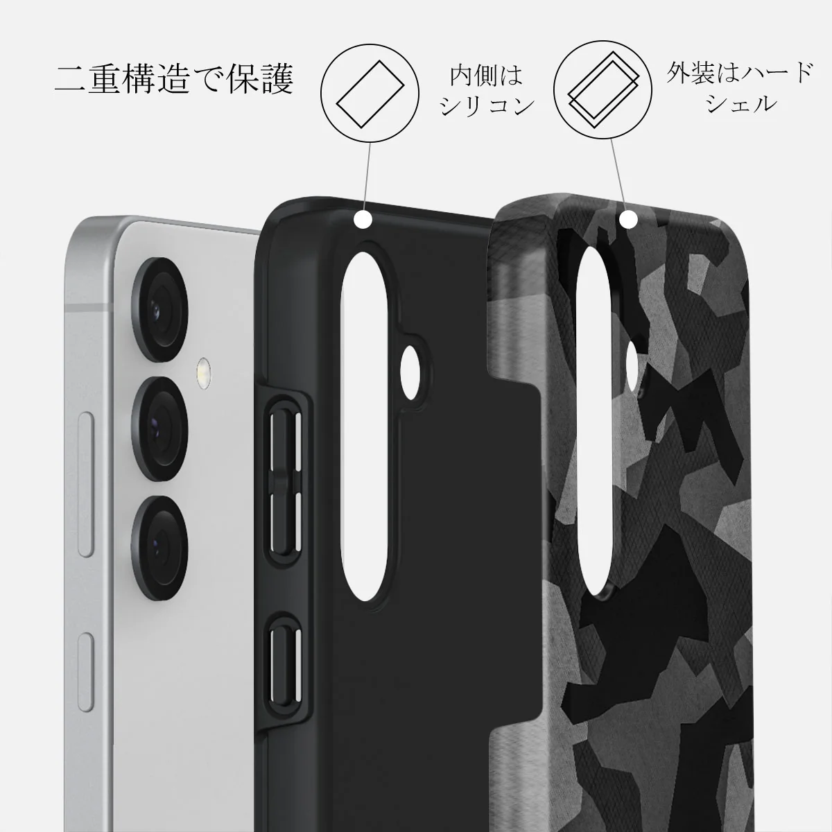 Night Black Camouflage - Samsung Galaxy S25 ケース