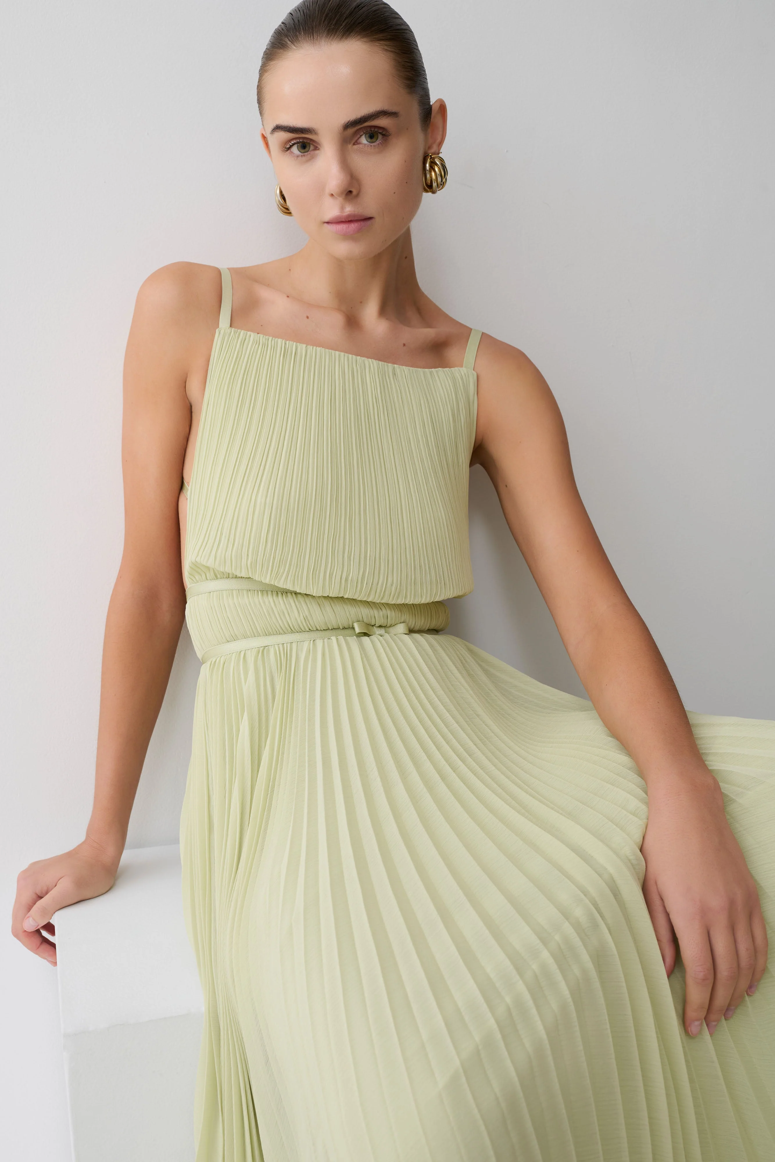Clarisse Pleated Maxi Dress - Sage