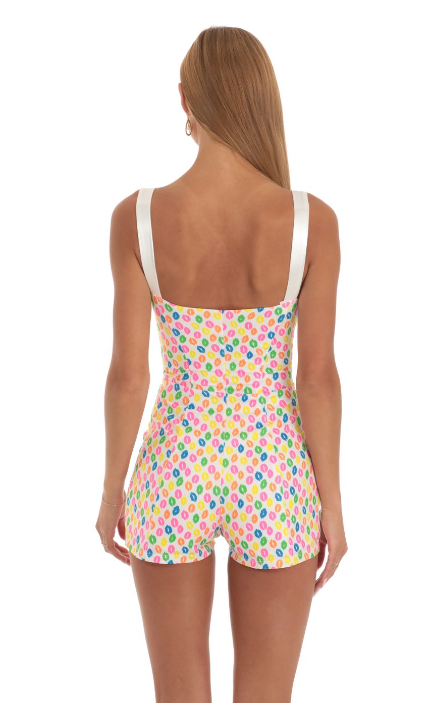 Hook and Eye Romper in Multi Kiss Print
