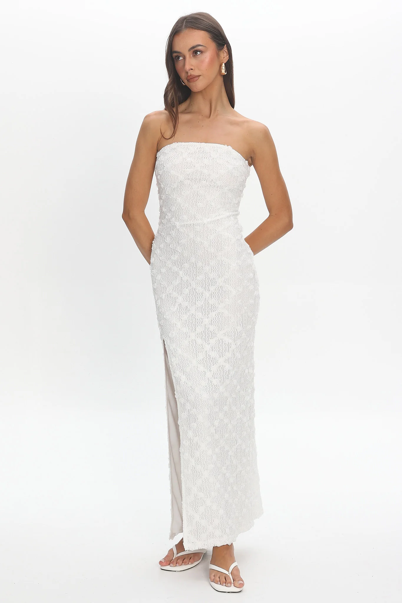 Sancia Front Split Maxi Dress White - luluinthesky