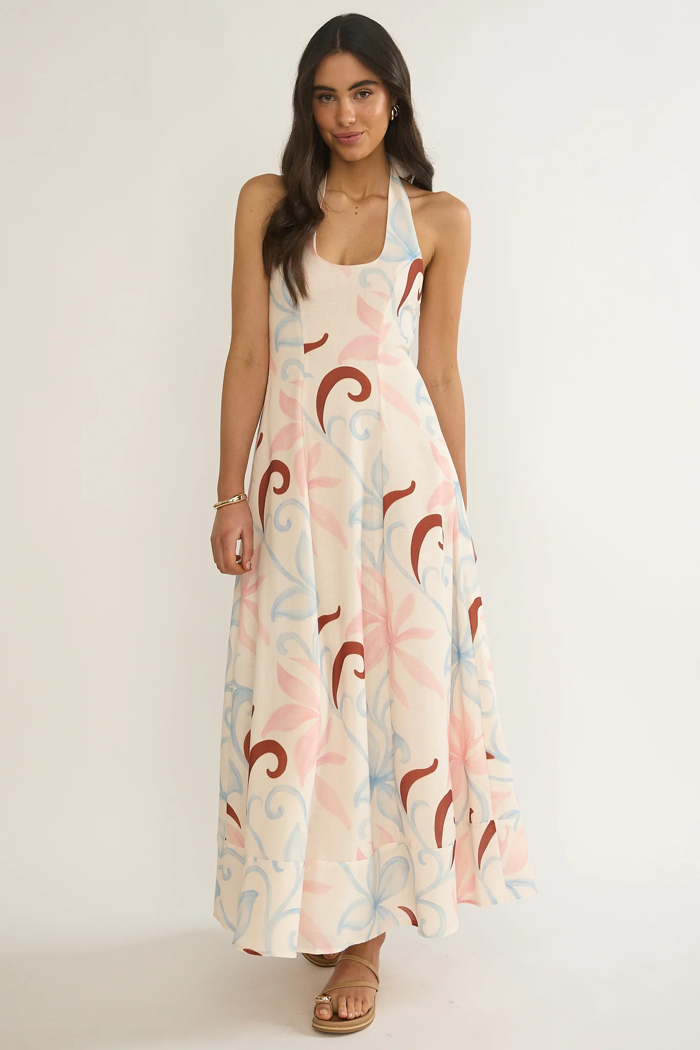 Florie Scoop Neck Halter Maxi Dress Floral