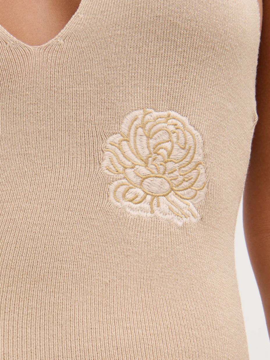 Cady Intarsia Halterneck Knit Maxi Dress - Beige