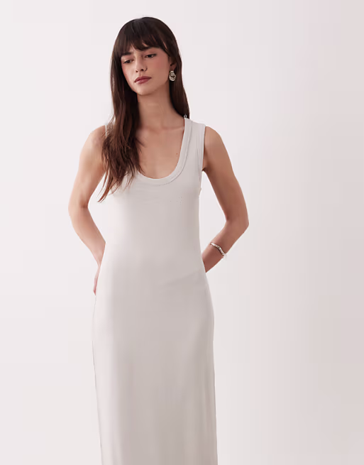 lightweight boucle scoop maxi dress in stone
