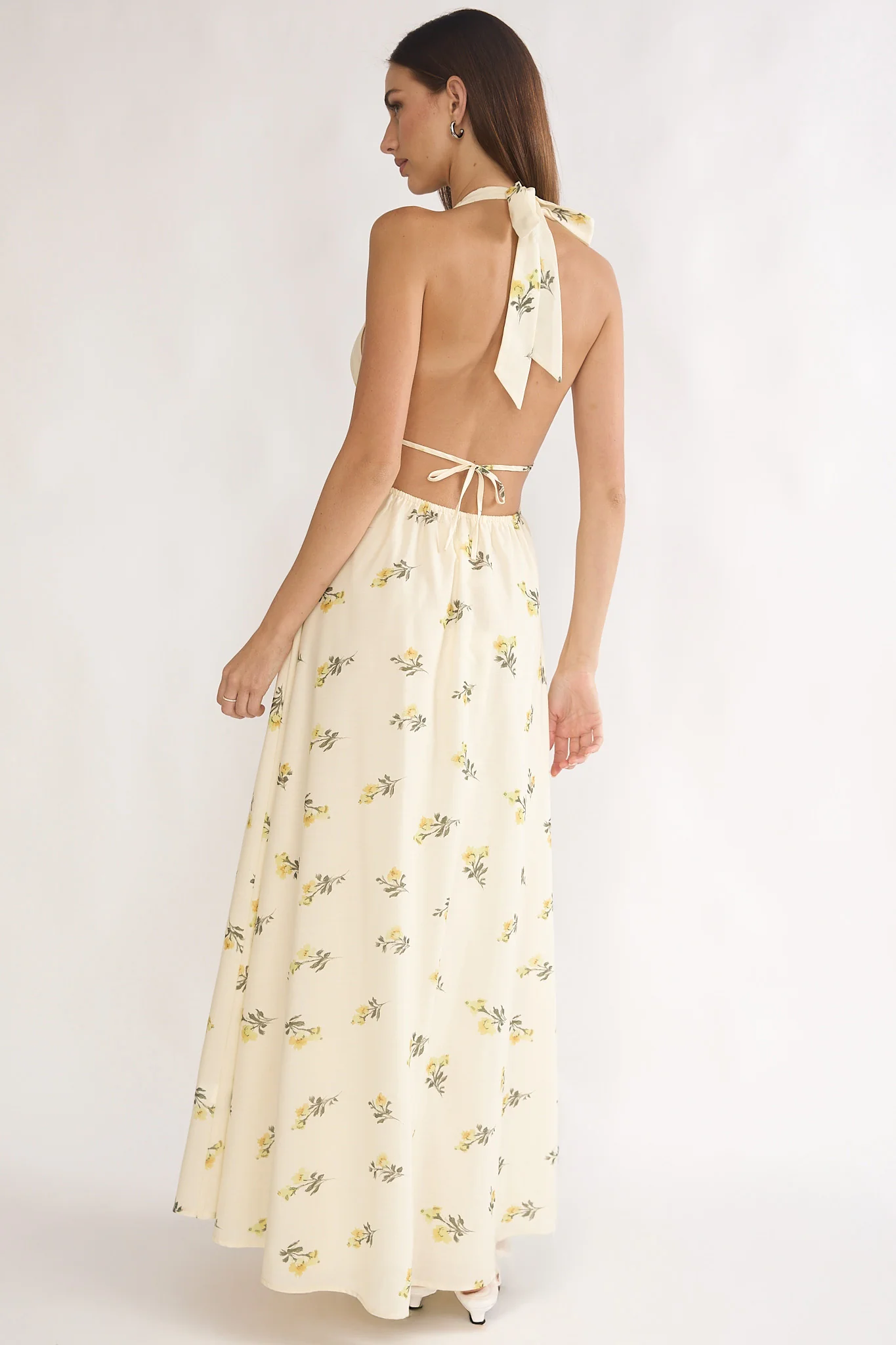 Under The Moons Tied Front Maxi Dress Floral Yellow