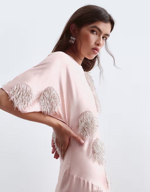 ARRANGE satin maxi dress with embellished spot in peach
