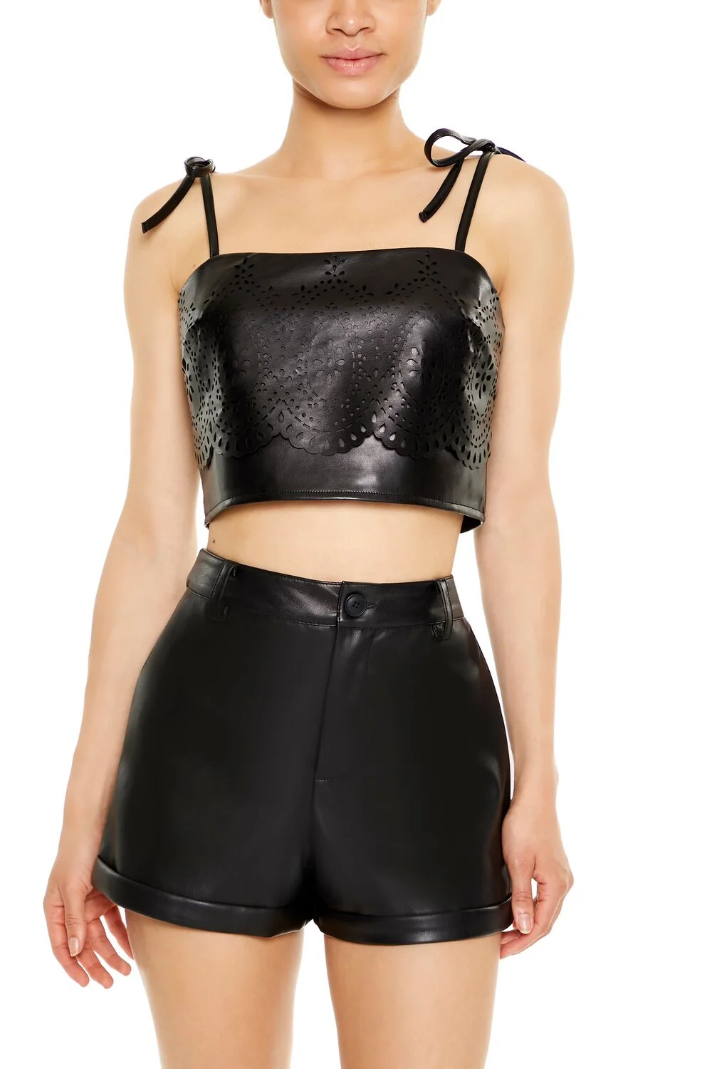 Eyelet Faux Leather Cropped Cami