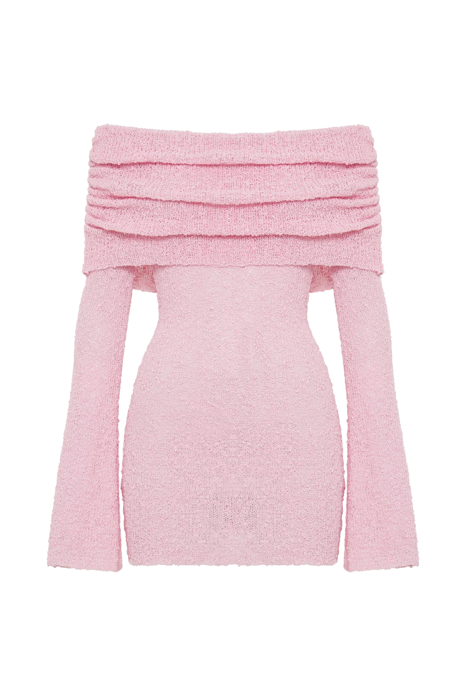 Marisol Off Shoulder Boucle Mini Dress - Baby Pink