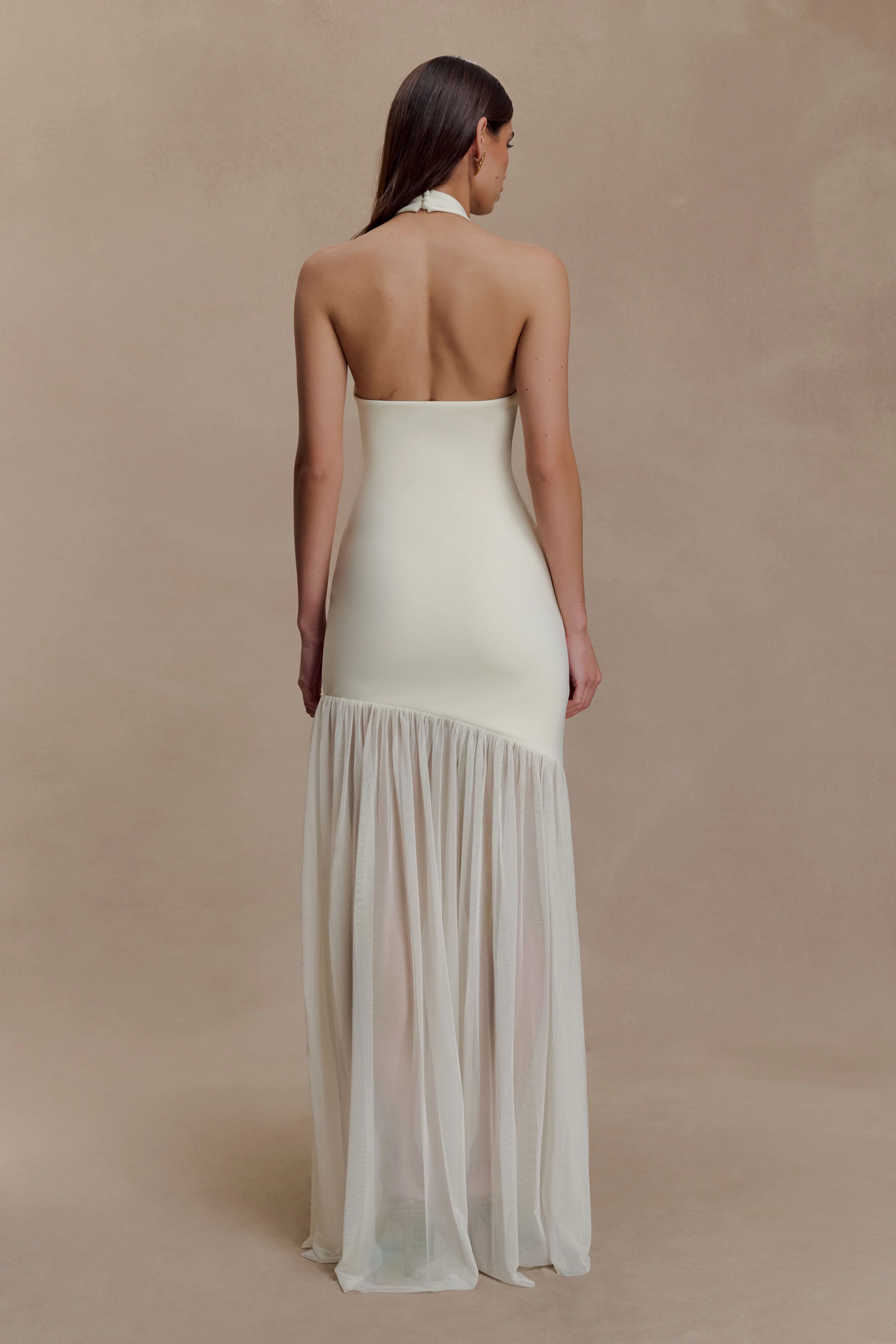 Aubree Crepe And Mesh Maxi Dress - Ivory