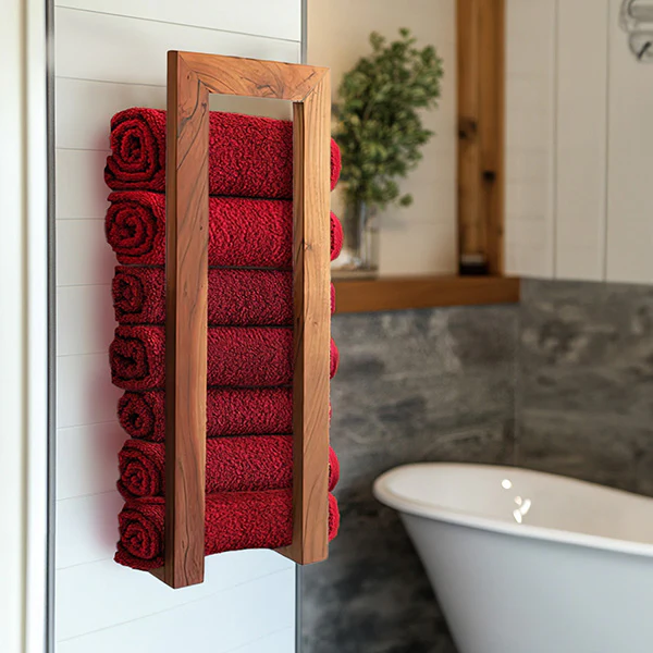 Rustic Wooden Wall Towel Rack
