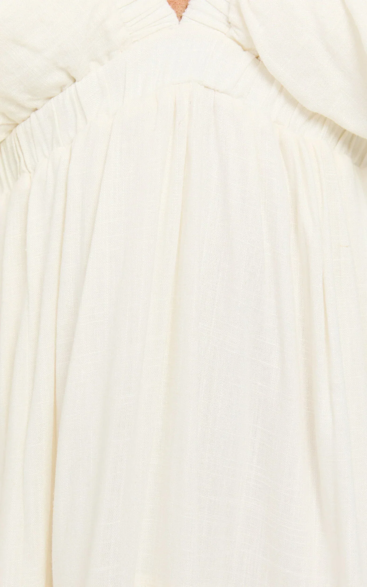 Lyrad Midi Dress - Linen Empire Waist Textured Dress in White