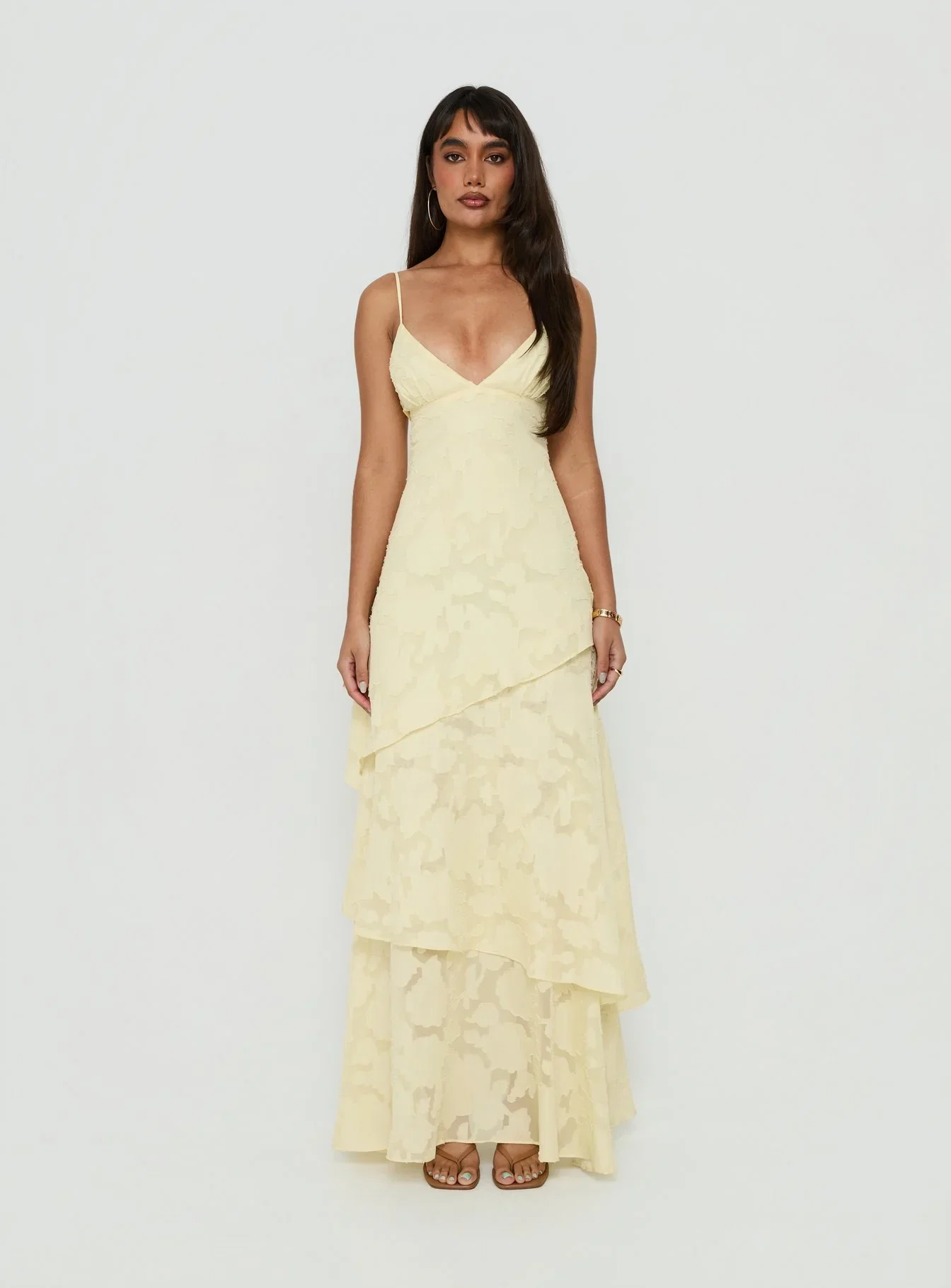 Lyricah Tiered Tie Back Maxi Dress Yellow - luluinthesky