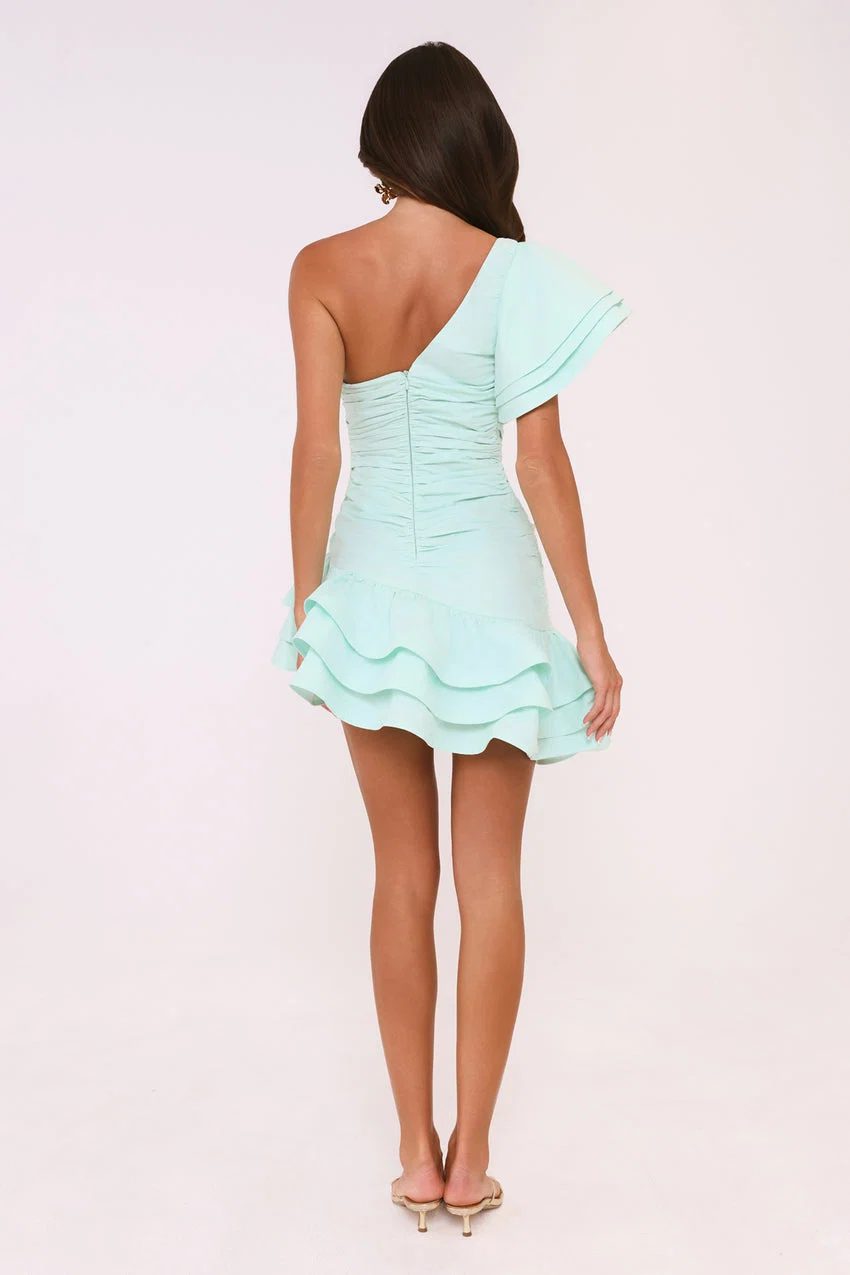 Isle De Luxe One Shoulder Mini Dress Mint - luluinthesky