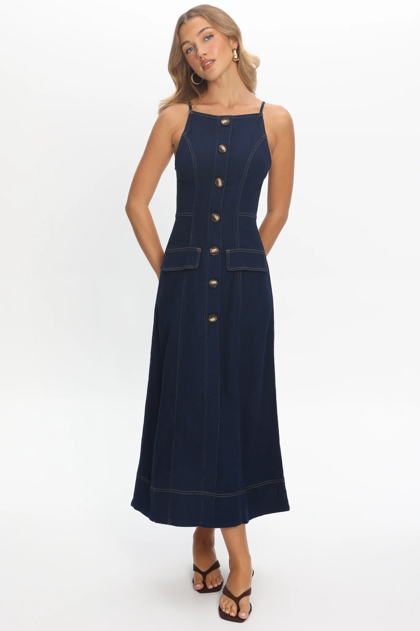 Love's Embrace Button Front Maxi Dress Indigo