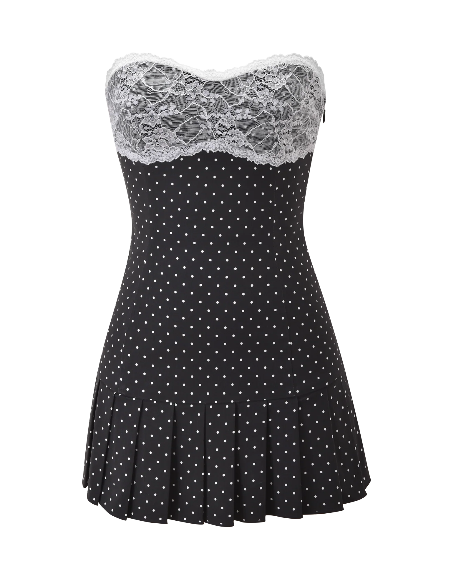 Kittie Lace Pleat Dress - Black Dot
