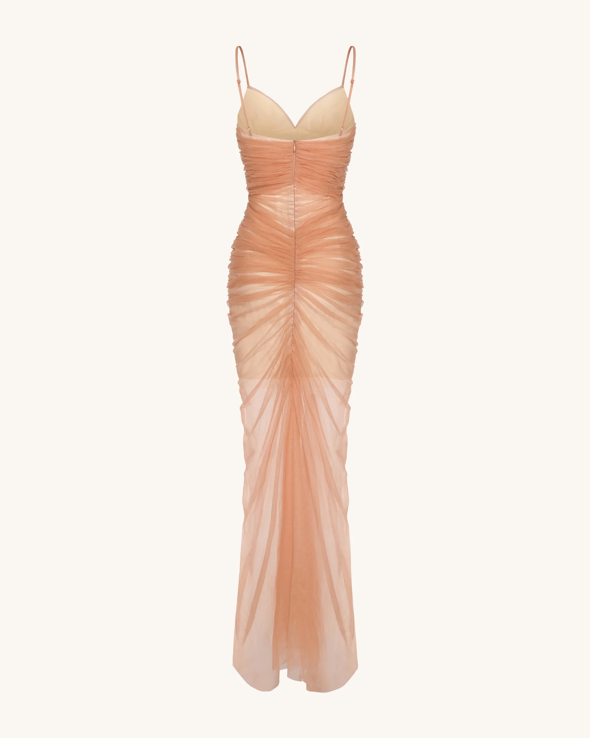 Piper Draped Mesh Evening Gown - Cinnamon - FASHION NOB