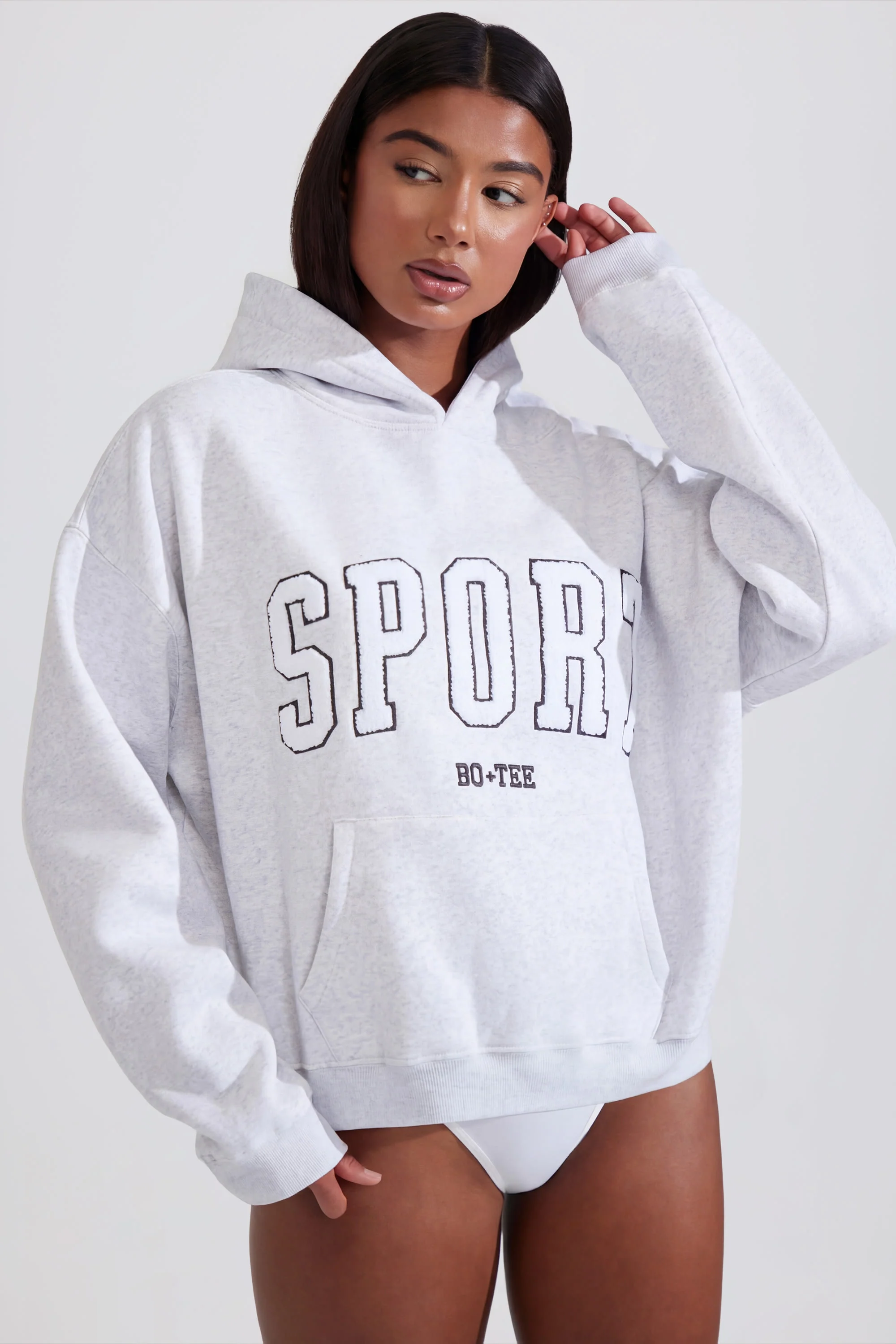 Soft Cotton Fleece Oversized Hoodie in Marl Grey