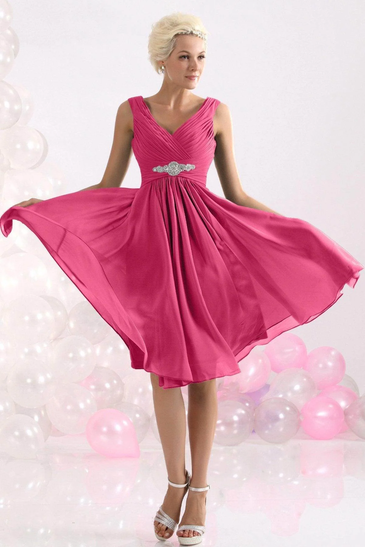 A-Line Knee Length Chiffon Bridesmaids Dress COZK1302A