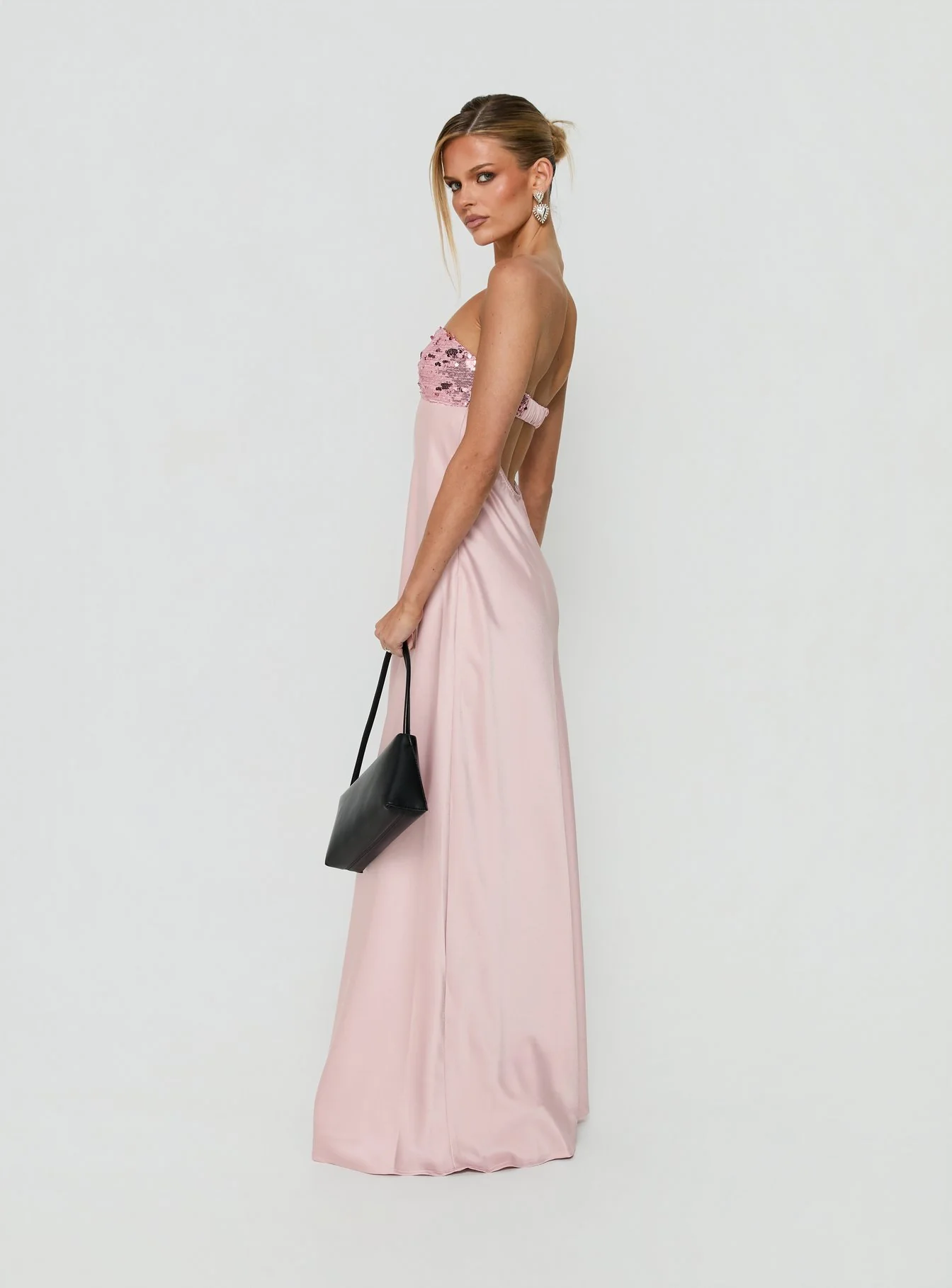 See The Vision Sequin Bust Strapless Maxi Dress Pink - luluinthesky
