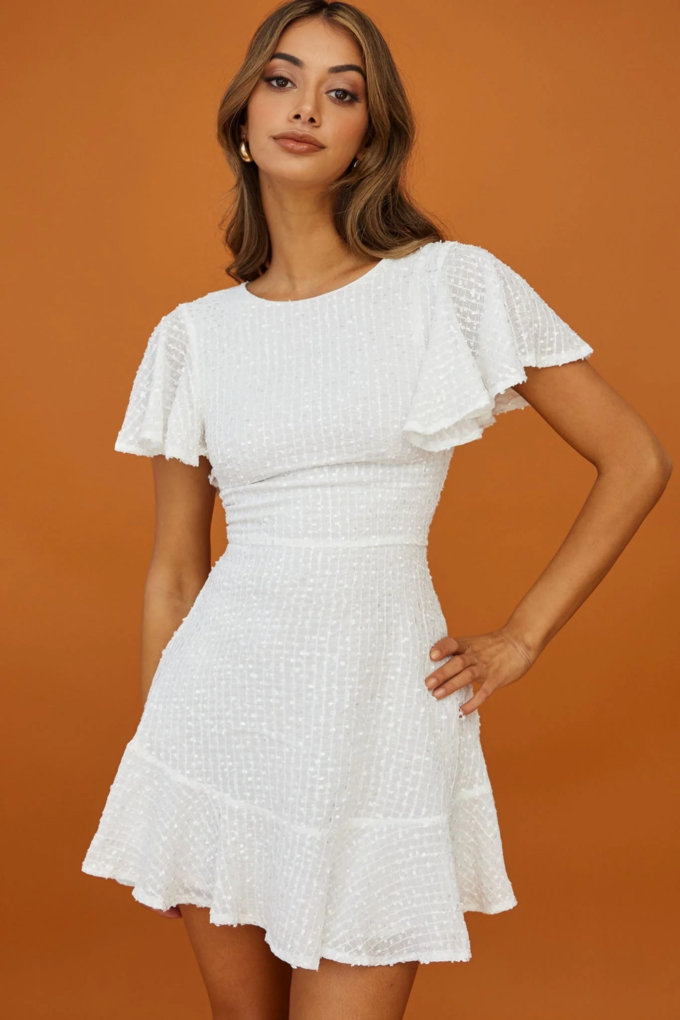 Isabelle Angel Sleeve Empire Dress White - luluinthesky