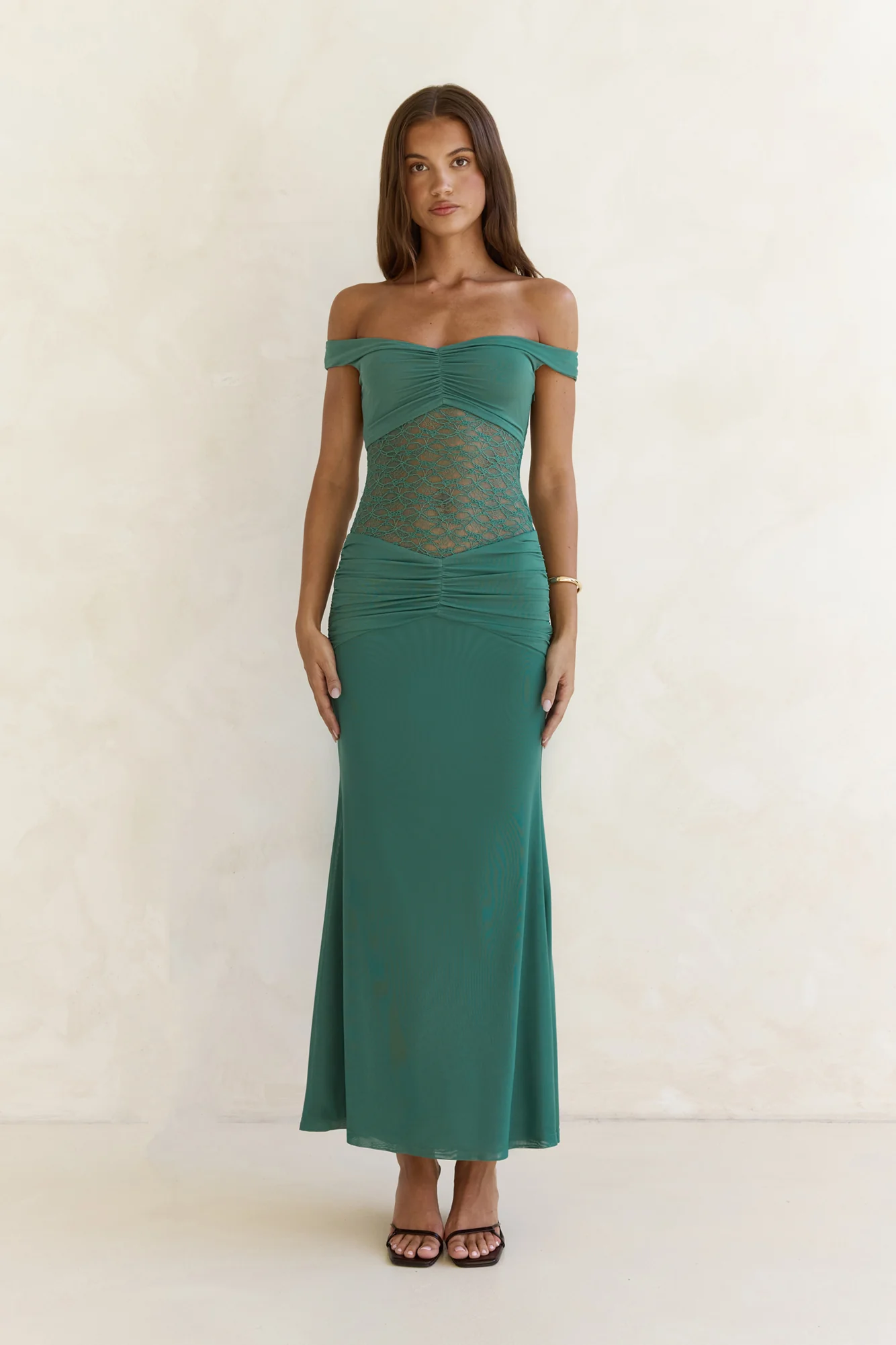 Always Dreaming Lace Off Shoulder Maxi Dress Teal