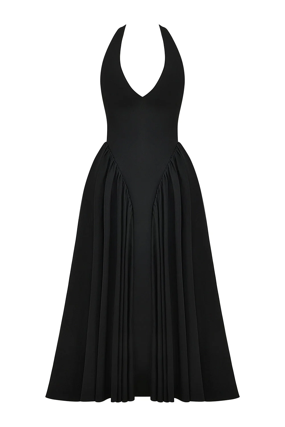 black twill halter midi dress