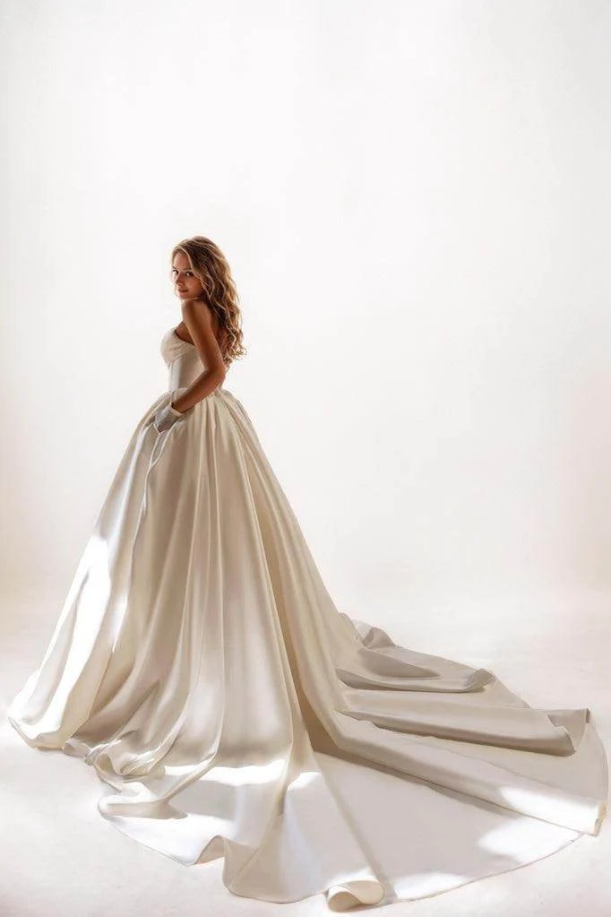 A-Line Court Train Satin Wedding Dress CW3502