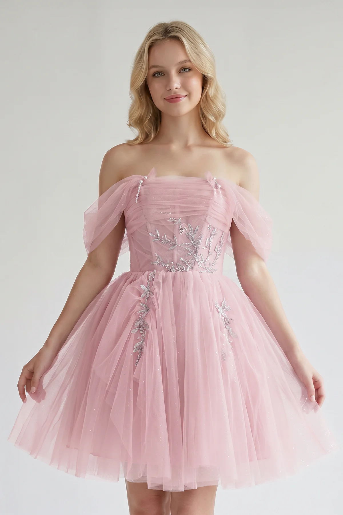 Fairy-tale Tulle Beaded Off-the-Shoulder Lace-Up Back A-Line Party Dress