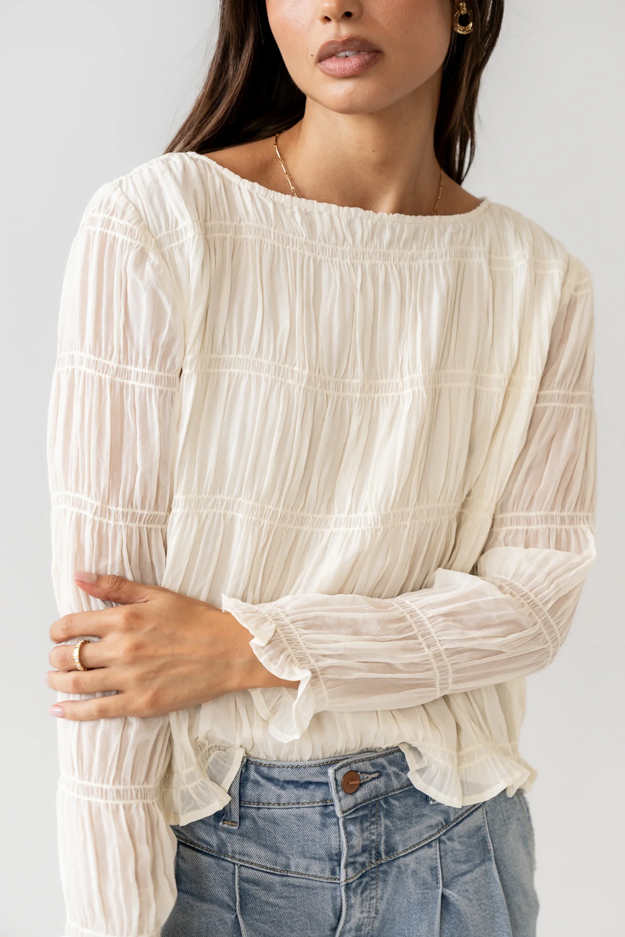 Zuri Smocked Blouse in Cream