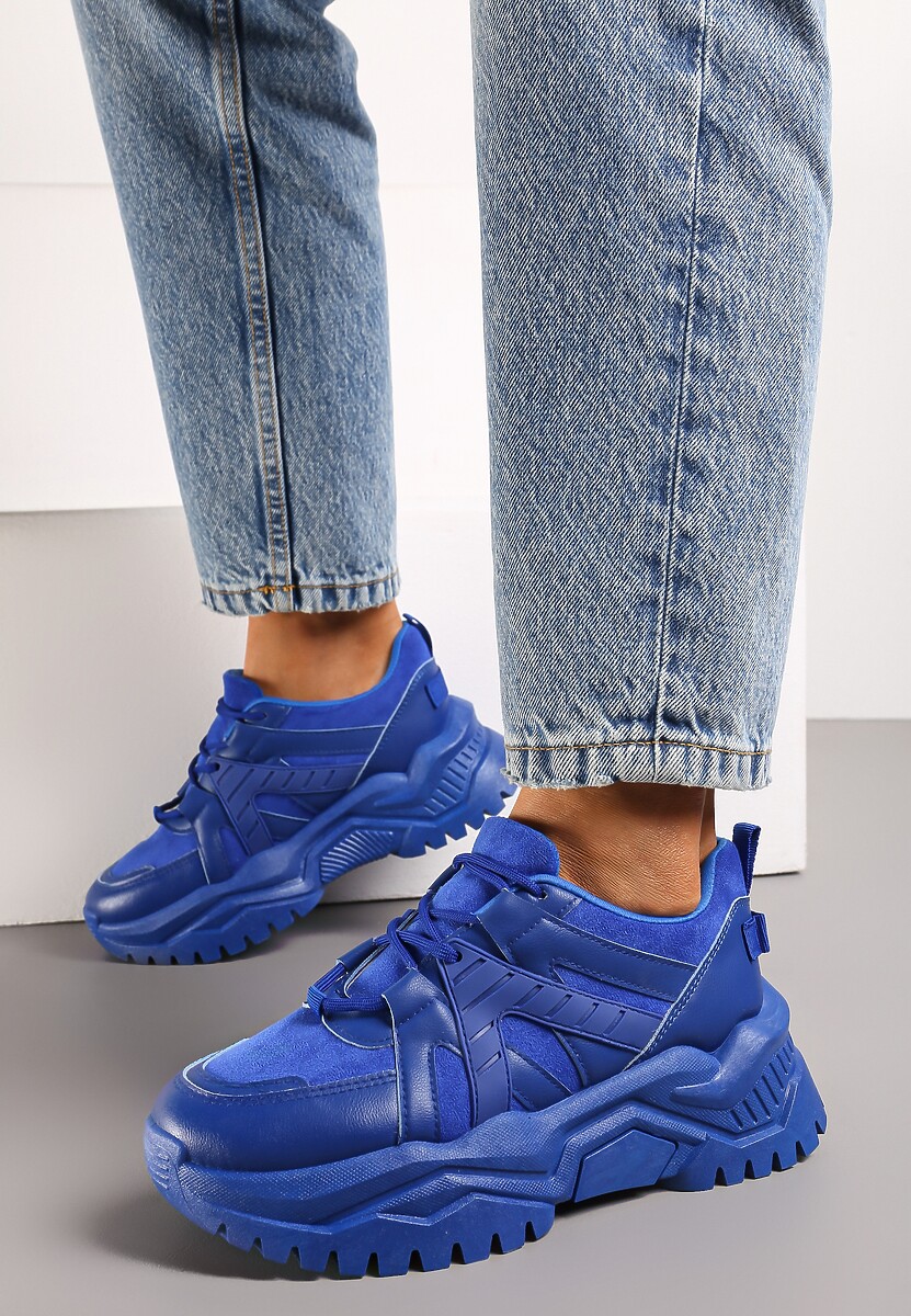 Niebieskie Sneakersy Sznurowane na Grubej Podeszwie Releta