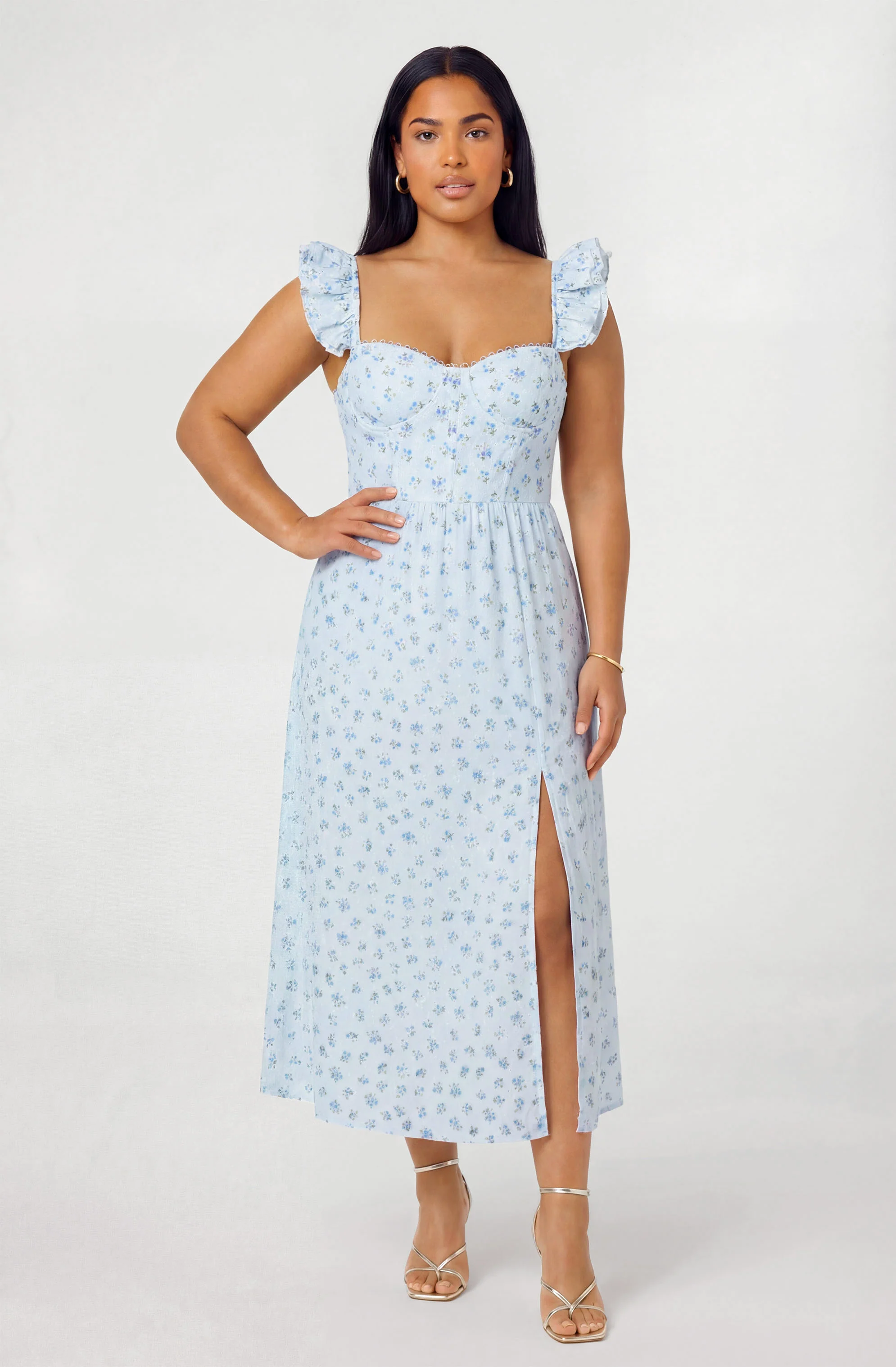 Wedelia Ruffle Strap Eyelet Corset Midi Dress