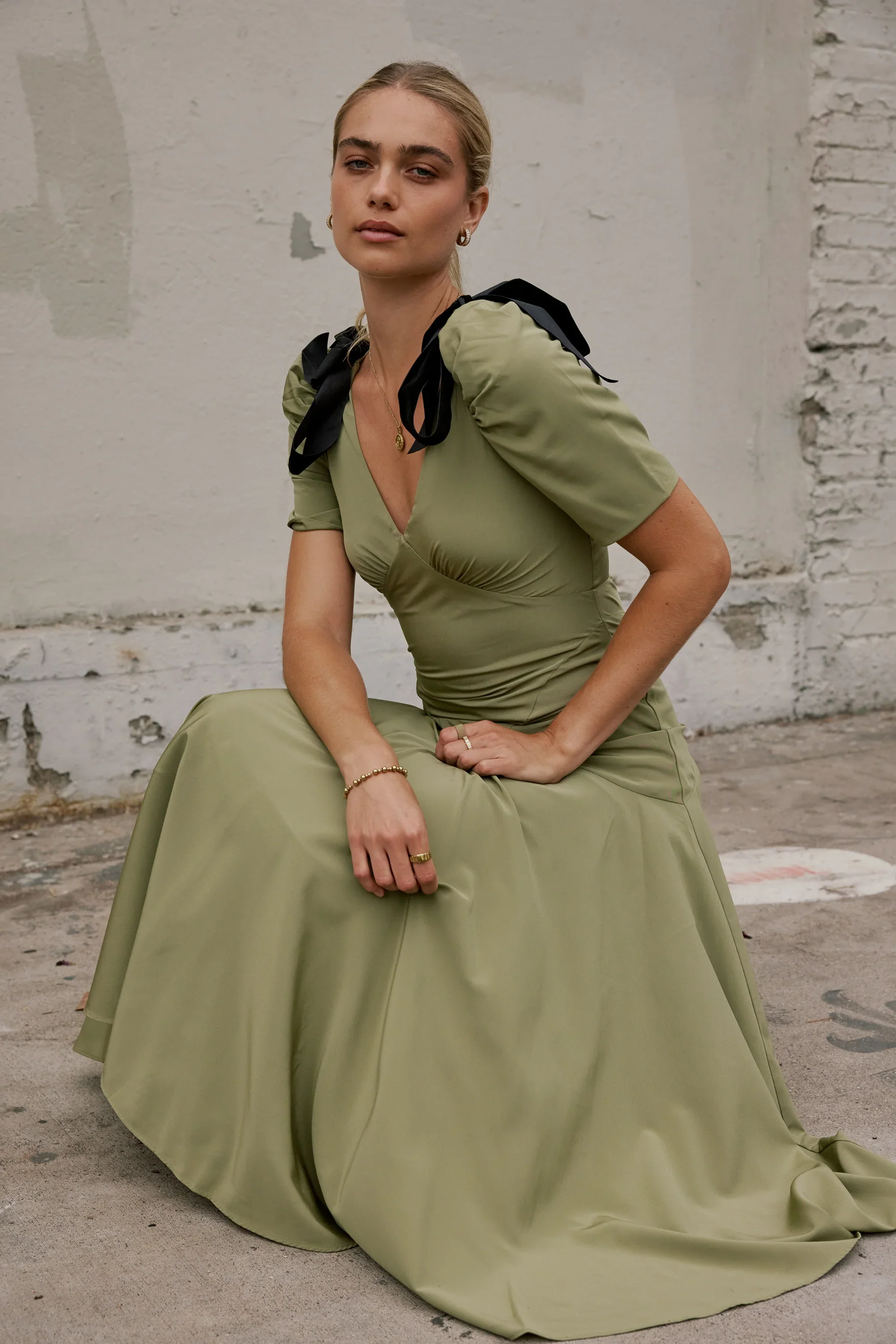 Nellie Drop Waist Maxi Dress in Sage