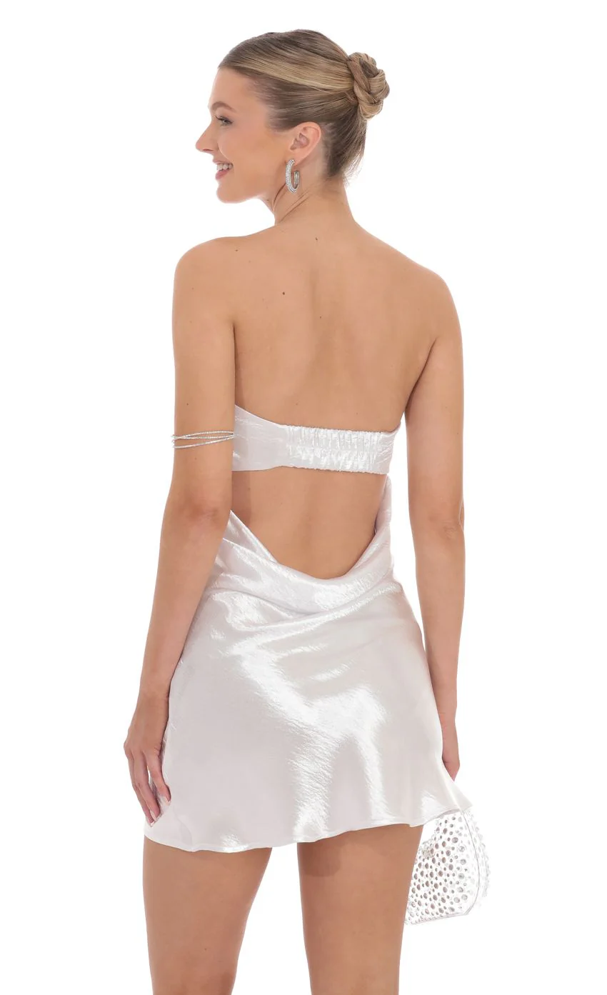 Satin Strapless Slip Dress in White - luluinthesky