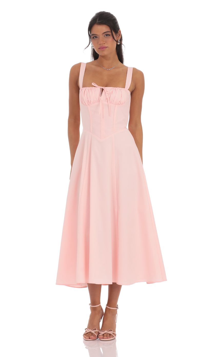 Ruched Corset Midi Dress in Pink
