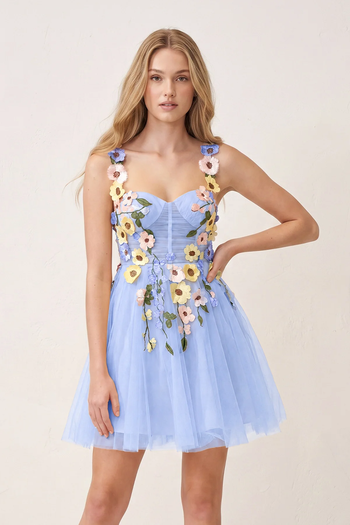 3D Flower Tulle Short Length Prom Dresses