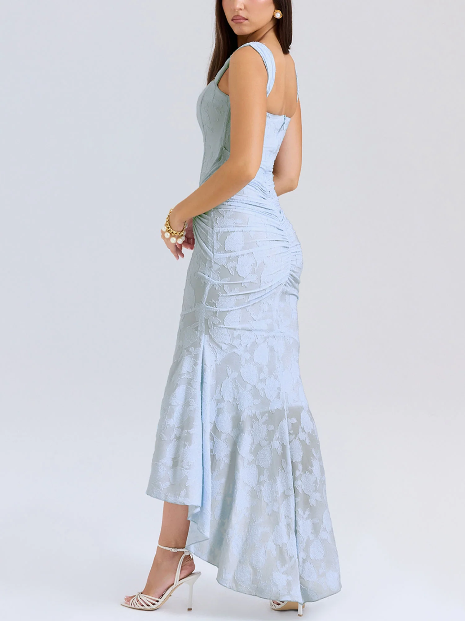 Blue Textured Asymmetrical Midi Dress