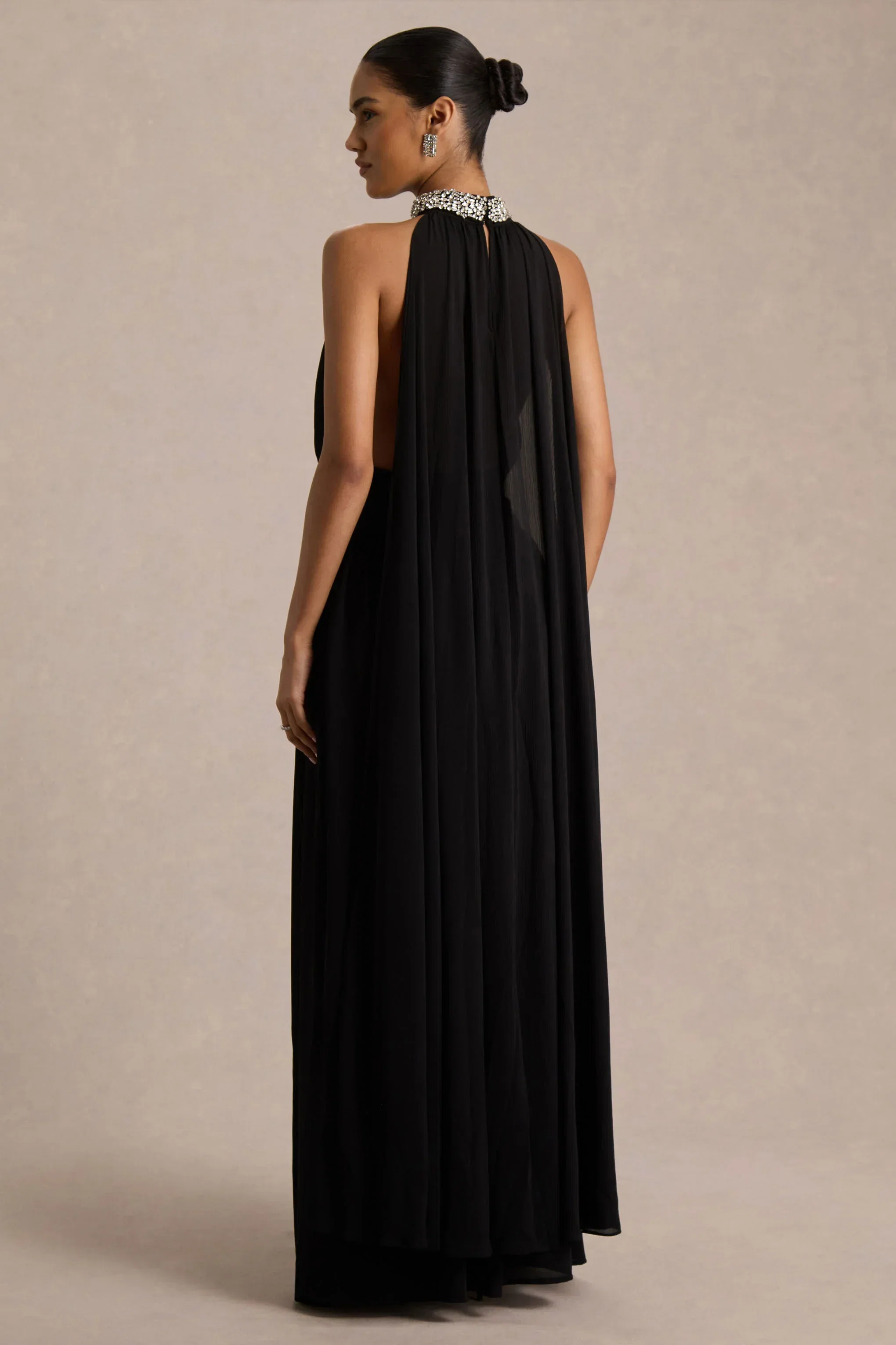 Marie | Black Halter-Neck Maxi Dress With Embellished Detailing